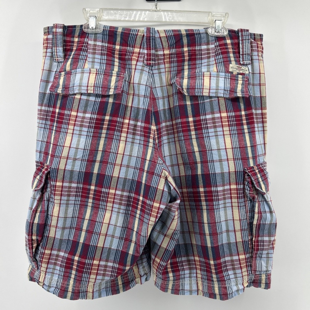 Vintage Polo Jeans Shorts Men's 36 Red Blue White Plaid Cargo Flat 90s Cotton - Picture 11 of 15